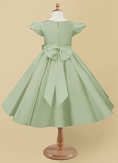 Azazie Jewel Flower Girl Dresses Dusty Sage Ball-Gown Pleated Matte Satin Dress image5