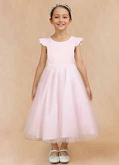 Azazie Hemi Flower Girl Dresses Blushing Pink A-Line Bow Tulle Dress image5