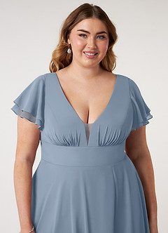 Azazie Ashika Final Sale Dusty Blue A-Line V-neck Ruched Chiffon Dress image13