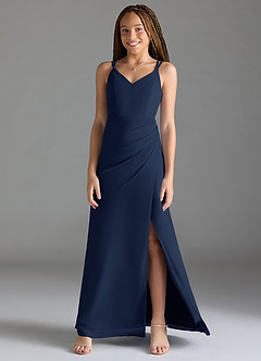 Azazie Leo Junior Meerjungfrau-Linie Plissee Chiffon Kleid Dunkelmarine image1