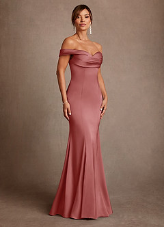 Azazie Boone Abiti per la Madre della Sposa Abito Sirena in Raso Elasticizzato a Spalla Scoperta Rosa Antica image1