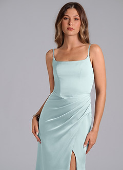 Azazie Donielle Bridesmaid Dresses Mist Mermaid Corset Stretch Satin Dress image6