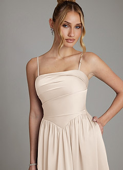 Azazie Zena Bridesmaid Dresses White Alabaster A-Line Strapless Stretch Satin Dress image2