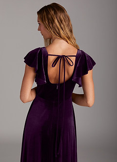 Azazie Bondi Bridesmaid Dresses Grape A-Line Side Slit Velvet Dress image2