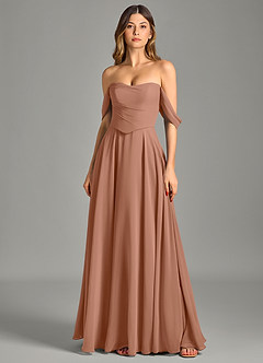 Azazie Chelsey Abiti da Damigella Abito Convertibile A-Line in Chiffon a Spalla Scoperta Bronzo image6