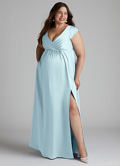 Azazie Allessia Maternity Bridesmaid Dresses A-Line Pleated Stretch Satin Floor-Length Dress image3