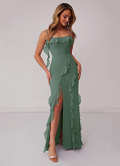 Barbie ♥ Azazie Bridesmaid Dresses Eucalyptus Sheath Bow Chiffon Dress image4