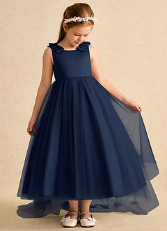 Azazie Lorita Blumenmädchenkleider A-Linie Mit Perlen Tüll Kleid Dunkelmarine image5