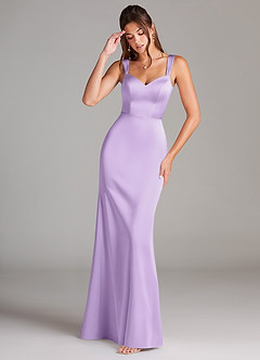 Azazie Denice Bridesmaid Dresses Lilac Sheath Pleated Stretch Satin Dress image1