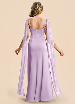 Azazie Chelsea Junior Frosted Lilac Sheath Pleated Stretch Satin Dress image2