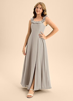Azazie Callie Junior Abito A-Line in Chiffon Increspato Taupe image3