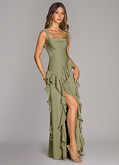 Azazie Sloane Robes de demoiselle d'honneur Robe Trapèze en Satin extensible Encolure en Forme de Cœur Pistache image3