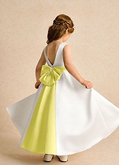 Azazie Cherry Flower Girl Dresses Ivory Canary Ball-Gown Pleated Matte Satin Dress image4