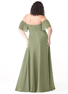 Azazie Sue Kleider zum Anprobieren zu Hause Wandelbar A-Linie Schulterfrei Chiffon Kleid Matcha image8