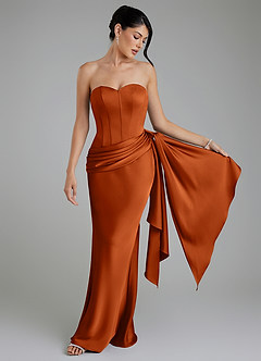 Azazie Draya Bridesmaid Dresses Burnt Orange Mermaid Strapless Stretch Satin Dress image4