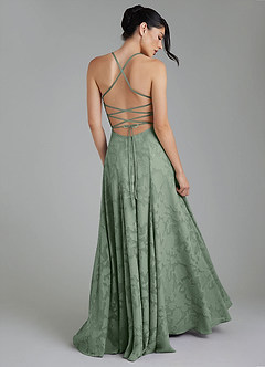 Azazie Tatum Robes de demoiselle d'honneur Robe Trapèze en Blumen-Burnout Corset Matcha image9