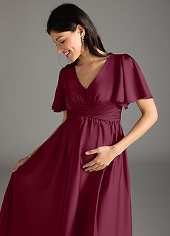 Azazie Verna Robes de demoiselle d'honneur de maternité Robe Trapèze Rayé Longueur ras du sol Satin extensible image1