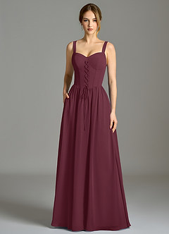 Azazie Porscha 신부 들러리 드레스 A라인 스윗하트 네크라인 쉬폰 바닥 길이 드레스 image3