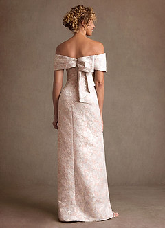 Azazie Zion Mother of the Bride Dresses Dusty Rose Sheath Off the Shoulder Floral Jacquard Dress image2