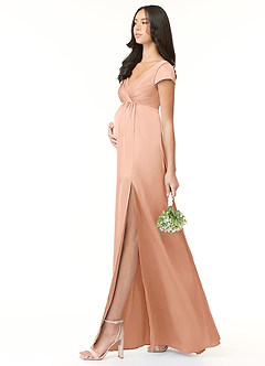 Azazie Allessia Maternity Bridesmaid Dresses A-Line Pleated Stretch Satin Floor-Length Dress image9