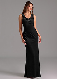 Azazie Rylina Vestidos de damas de honor Vestido de Negro de terciopelo de Corte Sirena con Lazo image3