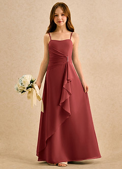 Azazie lolly Girls Formal Robe Demoiselle D'honneur Fillette Robe Trapèze en Mousseline de soie Plissé Terracotta image3