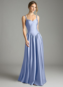 Azazie Evadina Suknie dla druhen Linia A Gorset Satyna elastyczna Do ziemi Sukienka image1