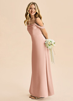 Azazie Lettie Junior Linia A Zza ramienia Satyna elastyczna Długość podłogi Młodsza druhna Sukienka image1