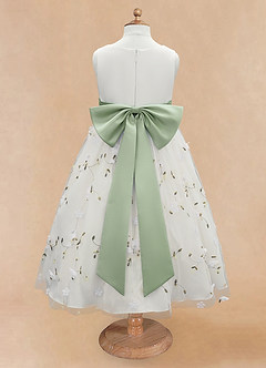 Azazie Pollie Flower Girl Dresses Ivory Dusty Sage A-Line Bow Tulle Dress image11