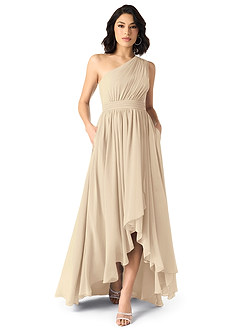 Azazie Mathilda Bridesmaid Dresses Champagne A-Line One Shoulder Chiffon Dress image1