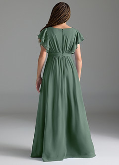 Azazie Daphne Junior A-Linie Plissee Chiffon Kleid Eukalyptus image2