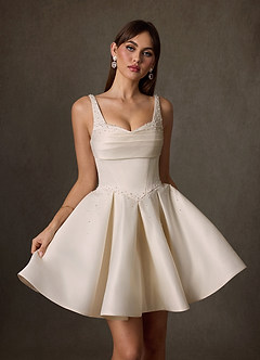 Azazie Zelina Vestidos de novia Vestido de Champán de Satén de Corte en A con Escote de Corazón image1