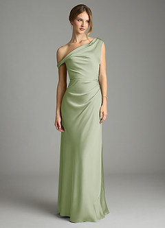Azazie Emerson Bridesmaid Dresses Dusty Sage Mermaid Off the Shoulder Stretch Satin Dress image3