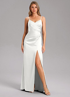 Azazie Azuree Abiti da Damigella Abito A-Line in Raso Elasticizzato Plissettato Bianco image12