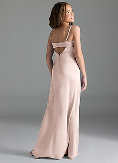 Azazie Leonis Junior Blushing Pink A-Line Pleated Stretch Satin Dress image5