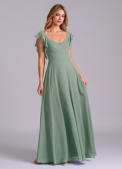 Azazie Leilani Bridesmaid Dresses Silver Sage A-Line Pleated Chiffon Dress image4