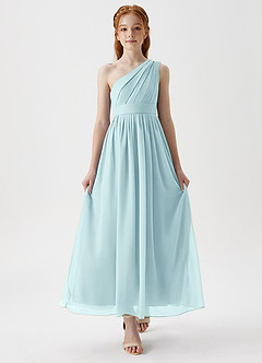 Azazie Anissa Junior Sea Glass A-Line Pleated Chiffon Dress image5