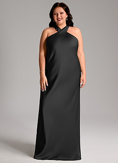 Azazie Doretta Bridesmaid Dresses Black Mermaid Pleated Stretch Satin Dress image6