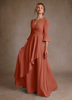 Azazie Eire Kleider für die Brautmutter A-Linie Plissee Chiffon Kleid Lehm image3