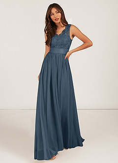 Azazie Gertrude Bridesmaid Dresses Neptune A-Line Lace Chiffon Dress image2