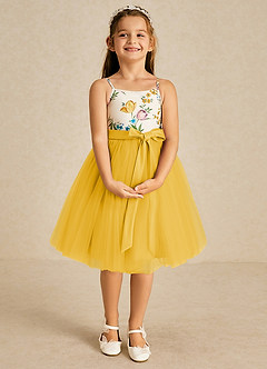 Azazie Jollie Flower Girl Dresses Marigold A-Line Spaghetti Strap Tulle Dress image3