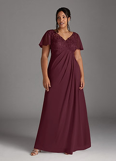 Azazie Holga Mother of the Bride Dresses Cabernet A-Line V-Neck Lace Chiffon Dress image1