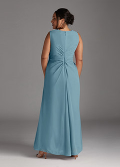 Azazie Manuella Mother of the Bride Dresses Moody Blue A-Line V-Neck Pleated Chiffon Dress image14