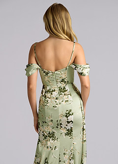 Azazie Amyra Vestidos de damas de honor Vestido de Enredaderas Florales de Satén Elástico de Corte Sirena Convertible con Vestidos sin tirantes image8