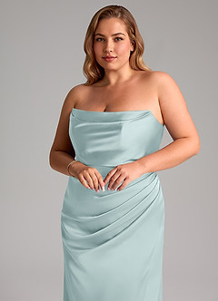Azazie Leonis Robes de demoiselle d'honneur Robe Sirène Convertible en Satin extensible Plissée Brume image10