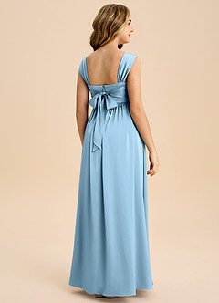 Azazie Hattie Junior Steel Blue A-Line Pleated Stretch Satin Dress image7