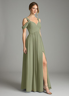 Azazie Lianne Bridesmaid Dresses Pistachio A-Line Off the Shoulder Chiffon Dress image5