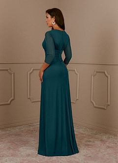 Azazie Annetta Mother of the Bride Dresses Pine A-Line V-Neck Pleated Mesh Dress image3