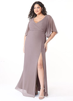 Azazie Cierra Brautjungfernkleider A-Linie V-Hals Chiffon Kleid Dämmerung image9