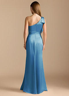 Azazie Rinna Bridesmaid Dresses Steel Blue Mermaid Ruched Metallic Satin Dress image7